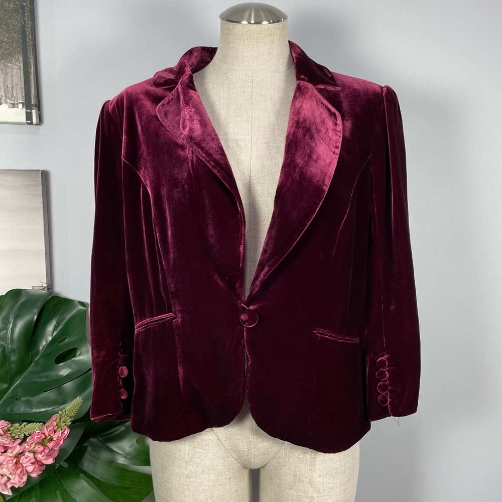 Ann Taylor LOFT burgundy red velvet lined blazer Sz 14